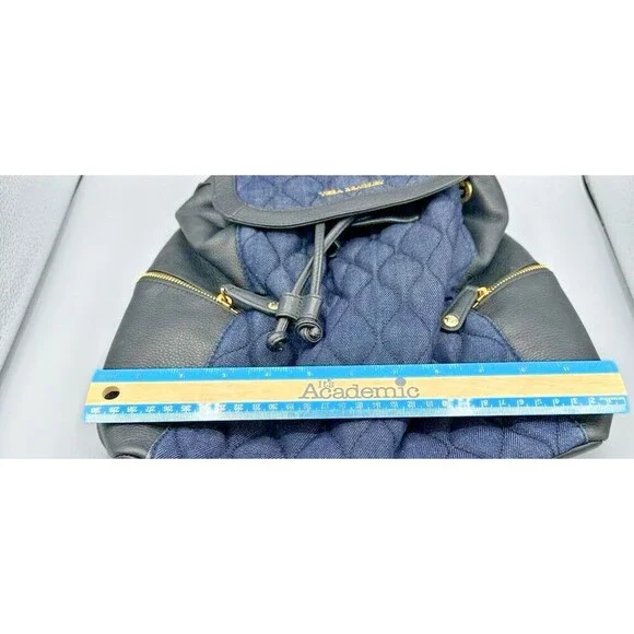 VERA BRADLEY Genuine Black Leather & Navy Denim Backpack - Perfect Condition - Picture 11 of 14